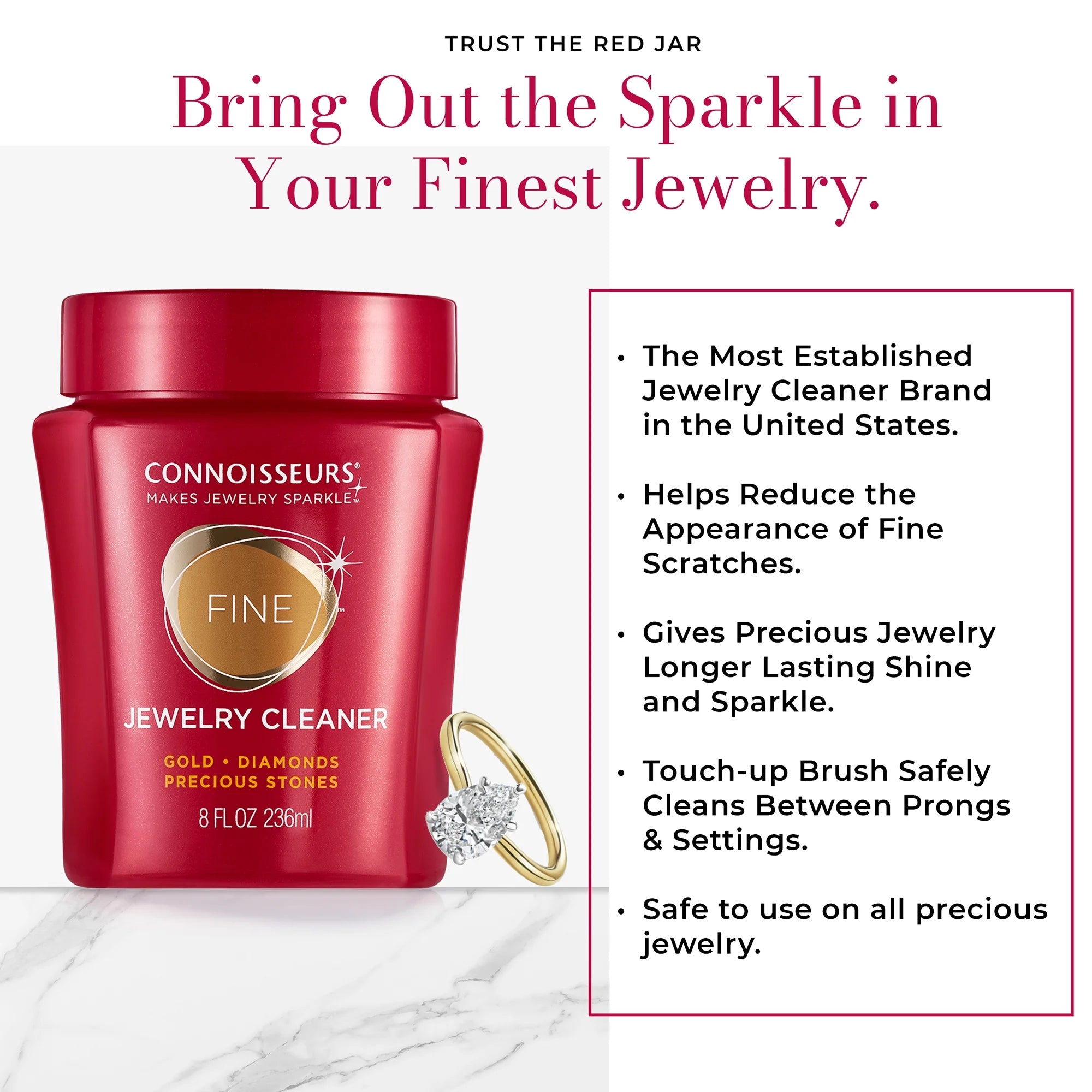 Fine Jewelry Cleaner Solution for Gold, Diamonds, Platinum, and Gemstones, 8 Fl Oz